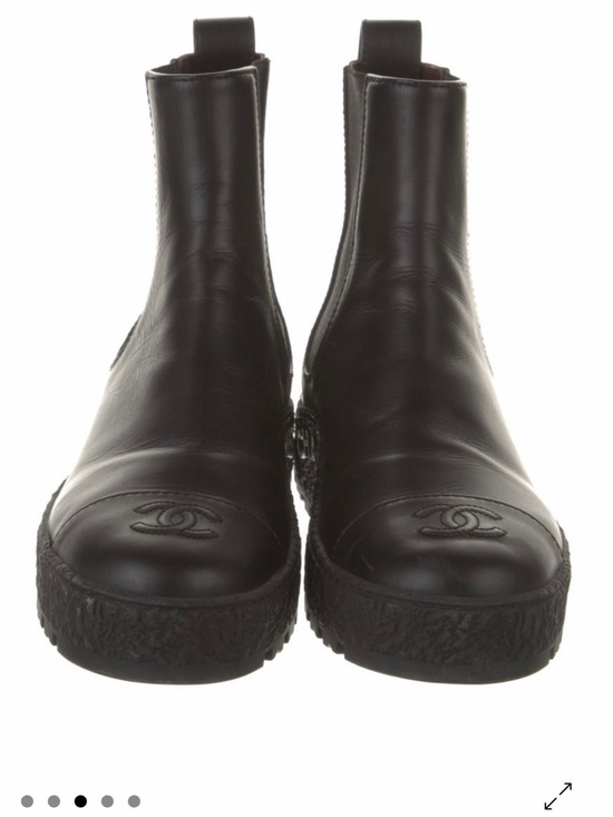 CHANEL Shoes - CHANEL Black Leather Platform Chelsea Booties with CC Toe Motif